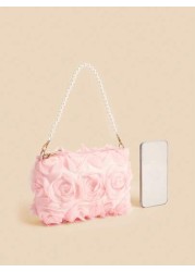 1pc Girls Chiffon Floral Romantic Sweet Crossbody Clutch Bag Versatile For Party And Evening Occasion