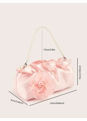 1pc Pearl Clutch Bag Pleated Cloud Shaped Handbag For Phone Keys Coins Perfect For Little Ladies Floral Pearl Purse