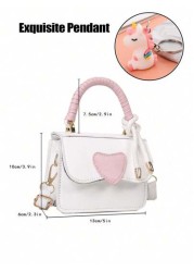 1 Pc Mini Girls Heart Shaped Color Block PU Fashion Shoulder Handbag Crossbody Bag Suitable For Daily Use