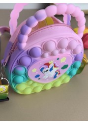 Heart Shaped Handbag Silicone Crossbody Bag Unicorn Wallet Stress Relief Waterproof Durable Storage Pouch Glossy Chain Link Stylish Eye Catching Crossbody Bag Suitable For All Daily Use