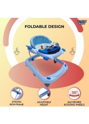 Lovely Baby Foldable Kids Walker BW10 with Adjustable Height, Musical Toys, Rotating Wheels, Comfortable &amp; Safe Activity Walker for Toddlers, Small Infant Boy Girl 6-18 months - Blue