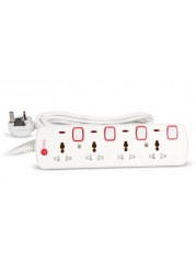AFRA Universal Extension Cord, 4 Way, 4 Universal Sockets, 5 Meter Cable, Easy Set-Up &amp; Storage, Shockproof, 250V, AF-004EXRD-5MT, With 2 Years Warranty
