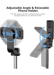 ATUMTEK 40&quot; Selfie Stick Tripod, Extendable Bluetooth Selfie Stick with Wireless Remote, 360-degree Rotation, Compatible with GoPro, iPhone and Android Smartphones, Mini Tripod, Table Tripod Black