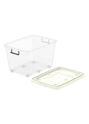 Cosmoplast Plastic Storage Box With Wheels And Lockable Lid White And Clear 82L