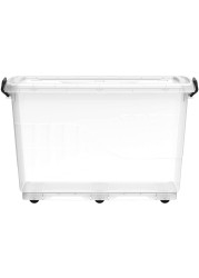 Cosmoplast 132L Clear Plastic Storage Box With Wheels &amp; Lockable Lid, Transparent