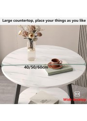 Vital 2-Layer Round Coffee Table,End Tables for Living Room, Side Tables, Sturdy and Easy Assembly,Double-deck Round Wood Look Accent Furniture with Wood Frame (BLACK WHITE)