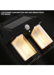 Outside Solar Induction Wall Lamp Warm Light Dual Core Wireless Dusk To Dawn Motion Sensor LED Sconce Lights IP65 Waterproof