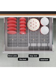 AEARY Pegboard Drawer Organizer for Kitchen Cabinet Plate Organizers for Cabinets Adjustable Cupboard Pegboard Tray Dish Racks Bowl Drying Racks Expandable Plate Holders Storage 2pcs Grey