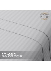 Klub Linen 3PC Striped Fitted Sheet Set, Ultra Soft Microfiber Bedding Set - 1 Fitted Sheet Queen (150x200cm) with Deep Pocket and 2 Pillowcases (50 x 75 cm), Light Grey