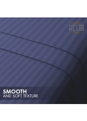 Klub Linen 3PC Striped Fitted Sheet Set, Ultra Soft Microfiber Bedding Set - 1 Fitted Sheet Queen (150x200cm) with Deep Pocket and 2 Pillowcases (50 x 75 cm), Navy