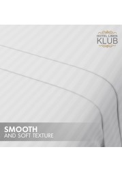 Klub Linen 3PC Striped Fitted Sheet Set, Ultra Soft Microfiber Bedding Set - 1 Fitted Sheet Single (90x190cm) with Deep Pocket and 2 Pillowcases (50 x 75 cm), White