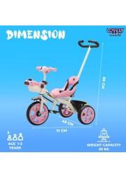 Lovely Baby Kids Tricycle LB 6565H with Parent Control, Music &amp; LED Lights, EVA Wheels, Steel Frame, Ride-On Toy for 1-3 Years - Pink