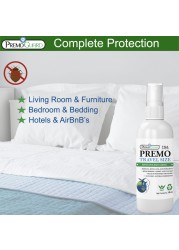 Travel Bed Bug Mite Killer Spray by Premo Guard 3 oz Child Pet Safe Fast Acting Stain Odor Free Best Protection Carryon Bag Approved