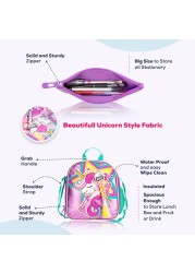 Eazy Kids - 18&quot; Set of 4 School Bag Lunch Bag Activity Bag &amp; Pencil Case Unicorn-Pink
