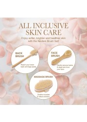 Nevlers Natural Boar Bristle Dry Body Brush Set Detachable Dry Brushing Body Brush for Skin Massage Long Wooden Handle for Exfoliating Body Scrubber Shower Brush for Body Dry Brush Face Brush