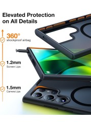 Torras Guardian Magnetic Designed for Samsung Galaxy S24 Ultra Case 6.8&quot;, Compatible with MagSafe, Military Grade Drop Tested Translucent Hard Back Soft Edge Slim Protective Case, Black