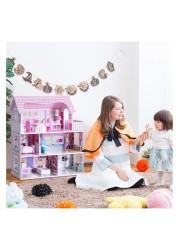 Kids Wooden Dollhouse 3 Story Pretend Play Dreamhouse with Furniture &amp; Accessories, Large DIY Doll House for Girls, Toddlers &amp; Children, Creative Role-Playing Toy