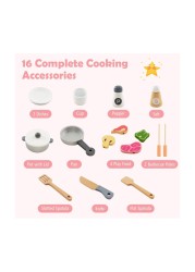 3-in-1 Wooden Kids Kitchen Playset &ndash; Natural Pretend Toy Kitchen with Refrigerator, Barbecue Grill, Range Hood, and Bowl Rack for Toddlers Little Chef Play Set