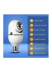 كاميرا بانوراما Wi-Fi بزاوية 360 درجة - مراقبة أمنية لاسلكية عالية الدقة 1080 بكسل داخلي/خارجي كشف الحركة، رؤية ليلية، صوت ثنائي الاتجاه