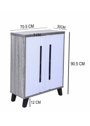 Stylish Two-Tone Shoe Cabinet with 3 Shelves &ndash; Compact Entryway or Bedroom Shoe Storage with Handle-Free Design and Sturdy Plastic Legs