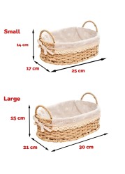 Set of 2 Eco-Friendly Oval Handwoven Storage Baskets with Handles, Durable Woven Bins with Sturdy Frame and Removable Liners for Home Organization in Living Room, Bedroom, Bathroom and Nursery-Beige
