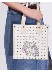 MY LITTLE PONY Cute Unicorn Tote Bag For Girls Large Capacity Shoulder Bag Lightweight And Fashionable Foldable And Multi Functional Bag For Commute Outing Party Christmas Halloween Birthday Gift For
