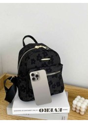 Fashionable Floral Print Black Backpack For Teens Double Zipper Design Suitable For Daily Use