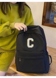 One Piece 26 Alphabet DIY Back To School Fashion Large Capacity School Bag Cute Stylish Multifunctional Backpack Wallet Solid Color Durable Nylon School Backpack Adjustable Strap Multiple Pockets Book