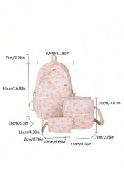 3pcs Nylon Bow Print Backpack Set Foldable Multi Pocket Large Capacity Water Resistant Zipper Backpack Suitable For High School College Students Ladies Daily Use Commuting Traveling Gifts For Valentin