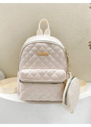 1pc Spring Back To School Girl s Versatile Simple Practical Quilted Backpack With Coin Purse Casual Outdoor Nylon Campus Schoolbag For College Junior High School Students Small And Fashionable Work Co