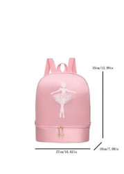 1pc Solid Color Zipper Closure Oxford Cloth Embroidered Dancer Motif Cute Backpack With Separate Shoe Compartment Suitable For Daily Use
