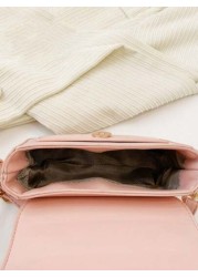 1pc New Fashionable Chic Handbag Solid Color Sweet Bow PU Small Square Shoulder Bag
