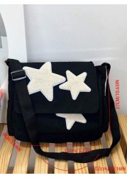 1pc Teenage Girls Star Printed Nylon Crossbody Bag With Flap Cover And Large Capacity Tote Bag