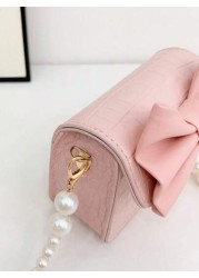 1pc Fashionable Pearl Chain Strap Mini Sling Bag With Bow Design Spring Summer