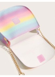 1pc Girls Cute Glitter Butterfly Flap Rainbow Plaid PU Crossbody Bag Suitable For Daily Use