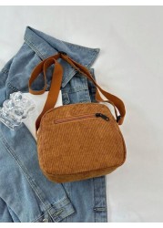 1pc Young Girl Plush Fabric Zipper Closure Casual Sling Bag Suitable For Everyday Use