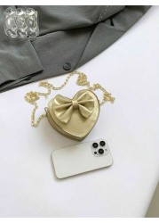 1pc Pu Zipper Closure Messenger Bag Fashionable Mini Heart Shaped Chain Shoulder Messenger Bag Ins Korean Version Niche Design Simple And Exquisite Lipstick Earphone Bag Comfortable Shoulder Strap Smo