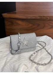 1pc Fashionable Sweet Shining Star Bag Crossbody Super Hot Chain Versatile Exquisite Small Bag Niche Mini Lipstick Bag Fashionable Chain Shoulder Strap With Sweet Five Pointed Star Decoration Suitable
