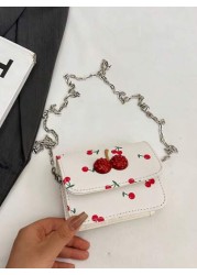 Fresh Cherry Print Mini Small Bag Foreign New Summer Cute Sweet Mini Lipstick Bag Chain Crossbody Headphone Bag Shoulder Bag Korean Fashion Crossbody Bag