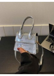 1pc New Fashion Stone Simple Hand Held Shoulder Crossbody Small Square Bag Elegant Mini Solid Color Crocodile Pattern Western Style Personalized Retro Aesthetic Casual Shoulder Crossbody Hand Held Sma