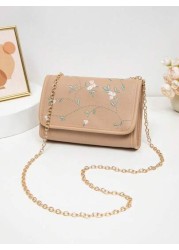 1pc Embroidered Crossbody Bag For Girls Floral Embroidery Shoulder Bag Coin Purse Chain Minimalist Crossbody Bag Suitable For Daily Use Gatherings Gift Giving An Ideal Gift Choice