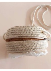 1pc Girls Lace Bowknot Straw Crossbody Bag Kids Coin Purse For Travel Beach