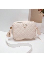 Quilted Square Crossbody Bag Classic Metal Decor Zipper Purse Faux Leather Shoulder Bag