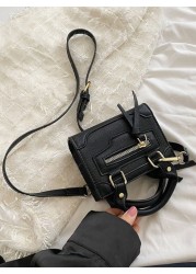Mini Girls Square Bag Litchi Embossed Zipper Front Decor Double Handle For Daily