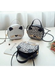 1pc Girl s New Leopard Print Bag Pu Leather Cat Mobile Phone Bag Cute Fashion Small Round Bag Ideal Choice For Gifts