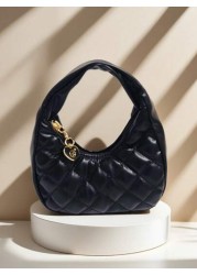 Children s Fashion Embroidered Crescent Moon Shaped Handbag Girls Casual Checkered Coin Purse Lipstick Case Soft Fashionable Pouch Ideal Holiday Gift