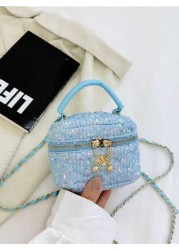 1pc Bucket Bag Diamond Bag High End Parent Child Handbag Fashionable Personalized Multifunctional Bag Cartoon Cute Flower Sequin Chain Handbag Niche Design Shoulder Crossbody Suitable For Shopping Tra