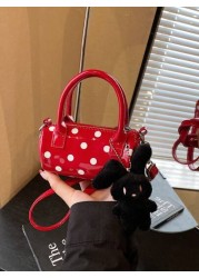 1pc Fashionable Polka Dot Handbag Cylindrical Bag Korean Style Niche Shoulder Messenger Bag Versatile Boston Handbag Niche Polka Dot Cake Handbag Pillow Bag Large Capacity Commuter Versatile Shoulder