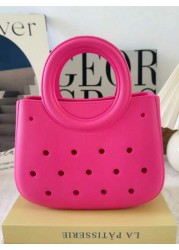 1pc EVA Solid Color DIY Hollow Out Tote Bag Waterproof Storage Basket Beach Bag Fashion Handbag