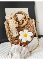 1pc Handbag Drawstring Opening And Closing This Year s Popular Handmade Sunflower Woven Bag For Girl 2025 New Ins Versatile Summer Messenger Bag Shoulder Handbag Comfortable Shoulder Strap Suitable Fo